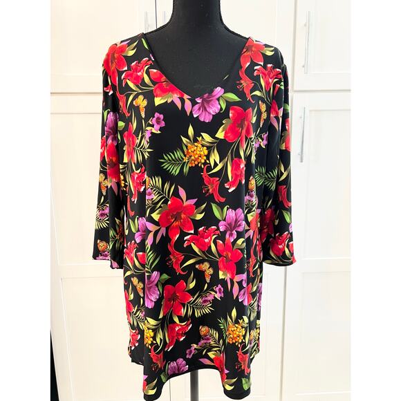 ATTITUDES By Renee Liquid Knit Reversible Top Women XL V-neck Long Sleeve Floral - Picture 3 of 14